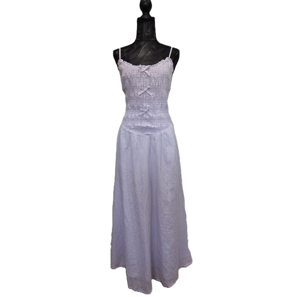 American Eagle Bella Bow Midi Dress Lavender Spaghetti Strap Lined Sz L